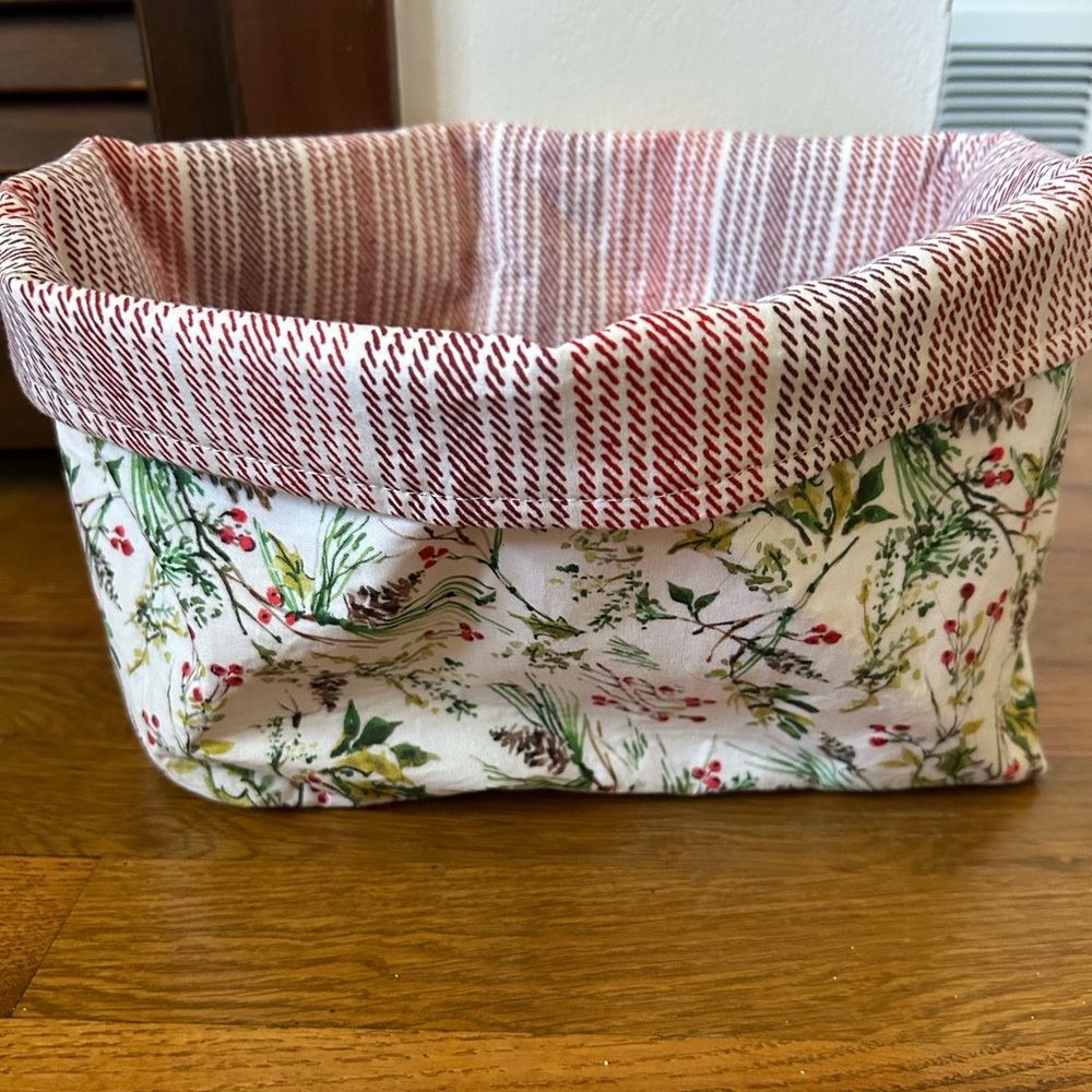 Floral and Striped Fabric Basket